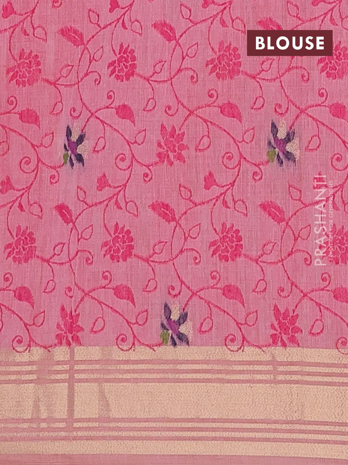 Jamdhani cotton saree peach pink with thread woven buttas & embroidery work and embroidery jamdhani pallu - Image 4