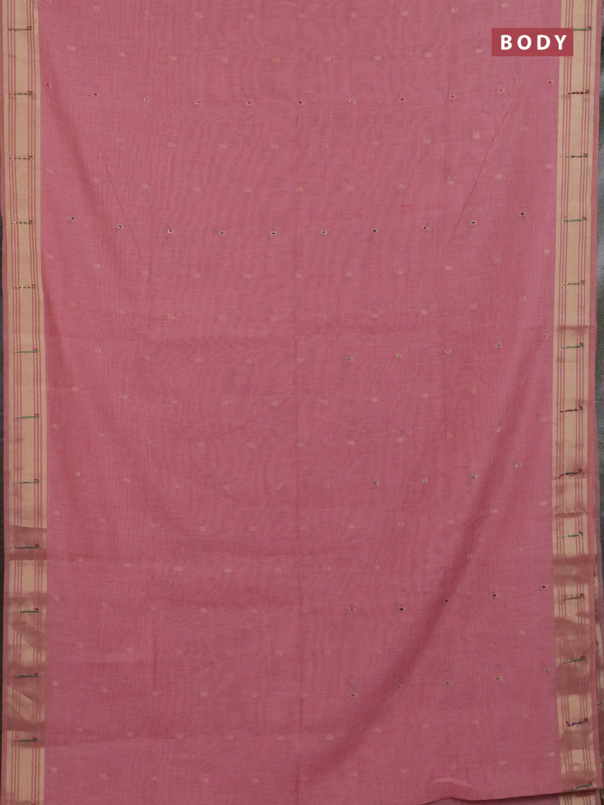 Jamdhani cotton saree peach pink with thread woven buttas & embroidery work and embroidery jamdhani pallu - Image 2