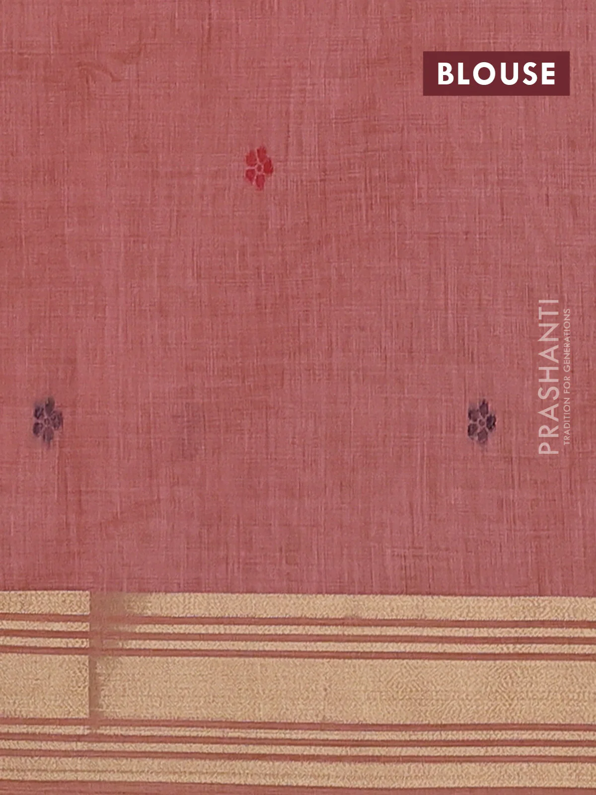 Jamdhani cotton saree peach shade with thread woven buttas & embroidery work and embroidery jamdhani pallu - Image 4