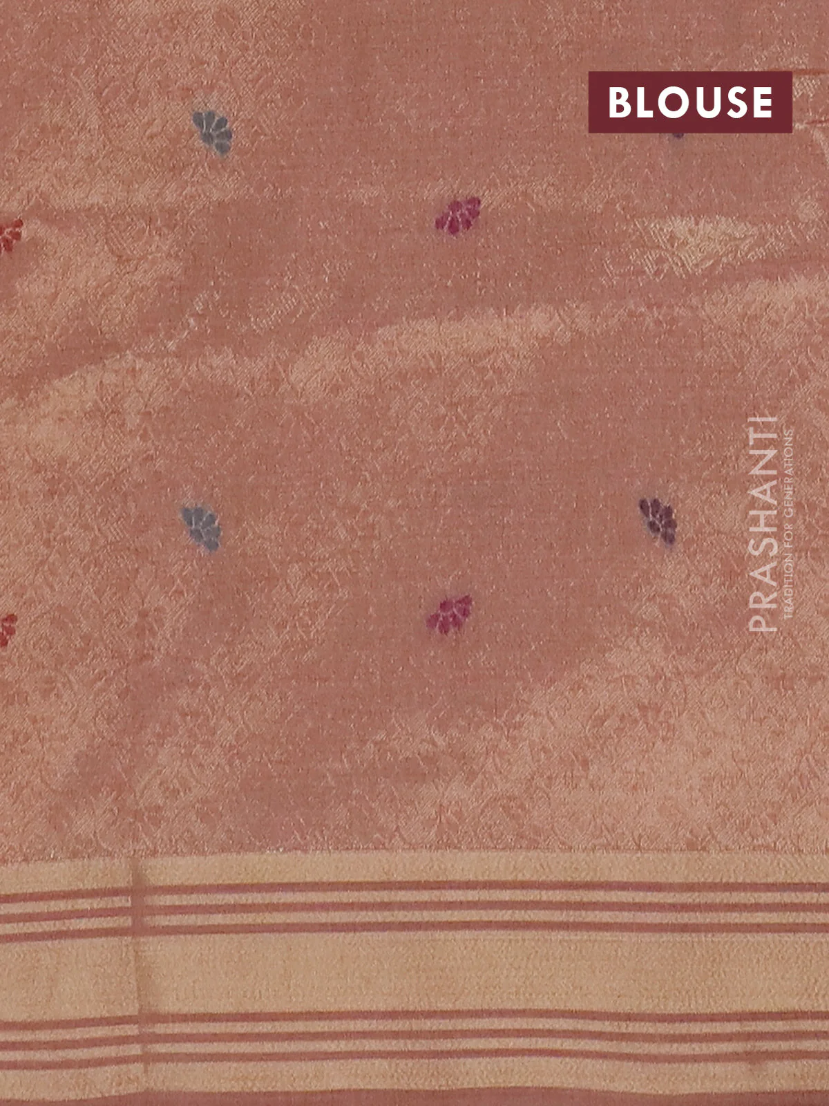 Jamdhani cotton saree peach shade with thread woven buttas & embroidery work and embroidery jamdhani pallu - Image 4