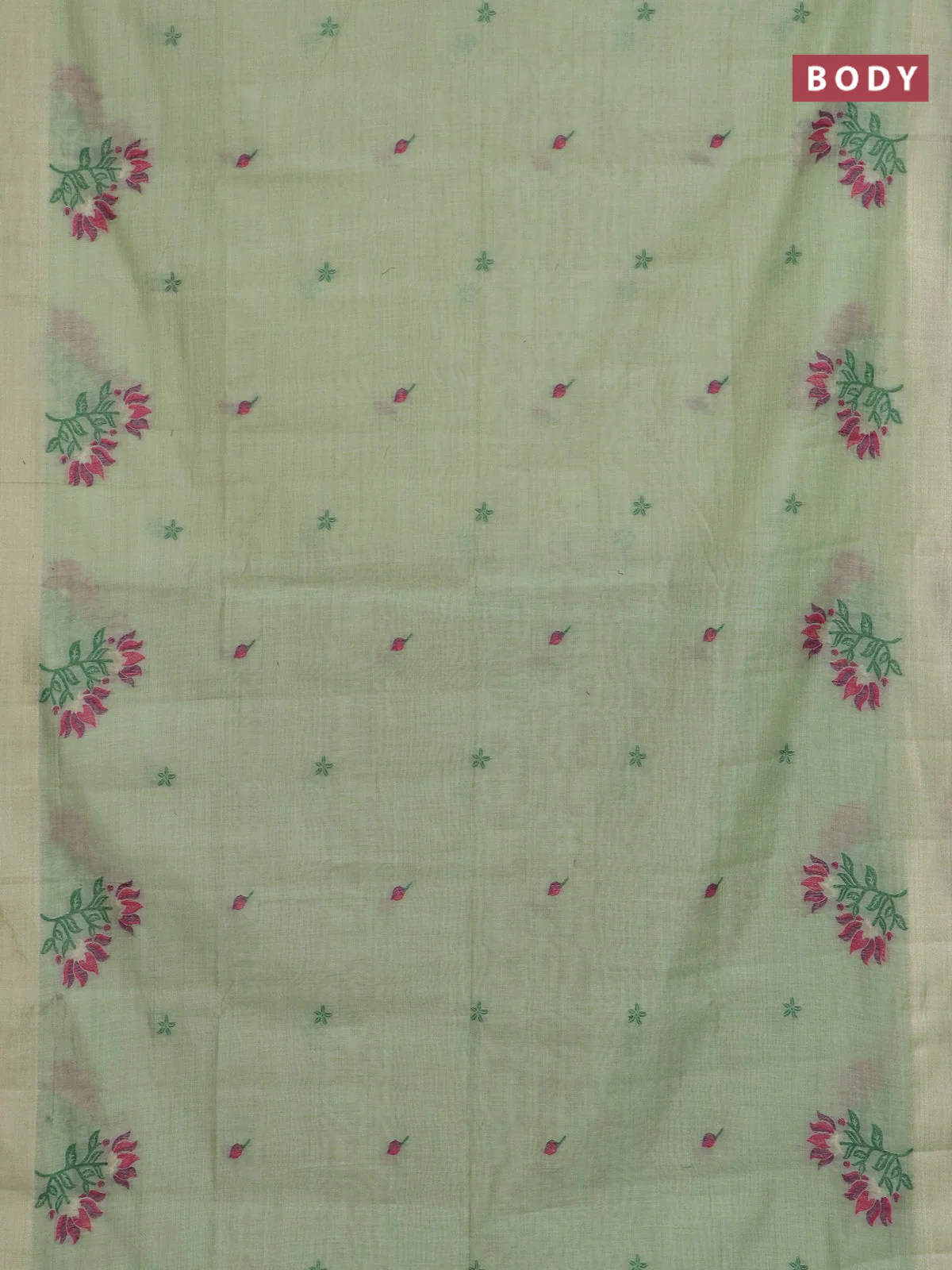Jamdhani cotton saree pista green and green with allover thread woven buttas and jamdhani pallu - Image 2