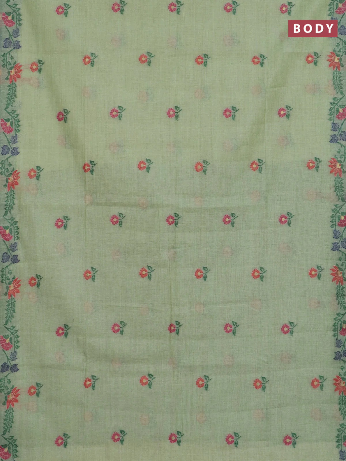 Jamdhani cotton saree pista green and green with allover thread woven buttas and jamdhani pallu - Image 2