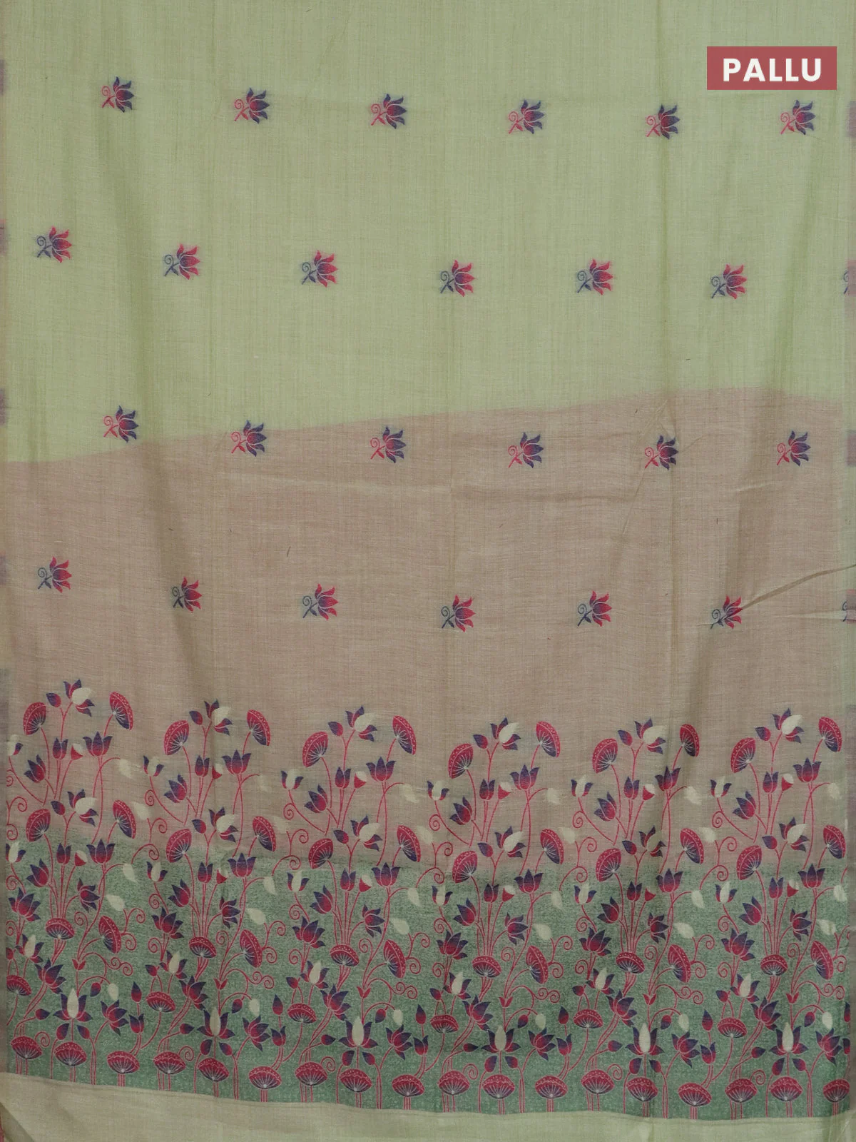 Jamdhani cotton saree pista green and maroon with thread woven buttas and jamdhani pallu - Image 3