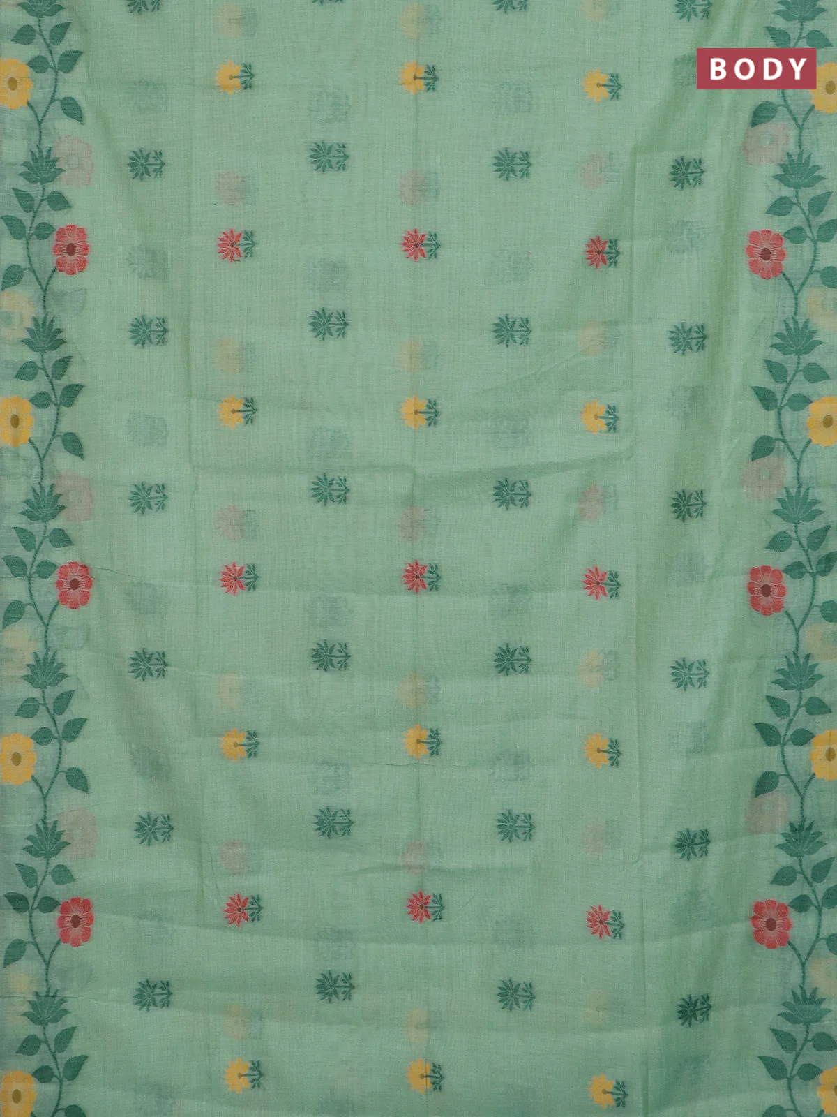Jamdhani cotton saree pista green with thread woven buttas and jamdhani pallu - Image 2