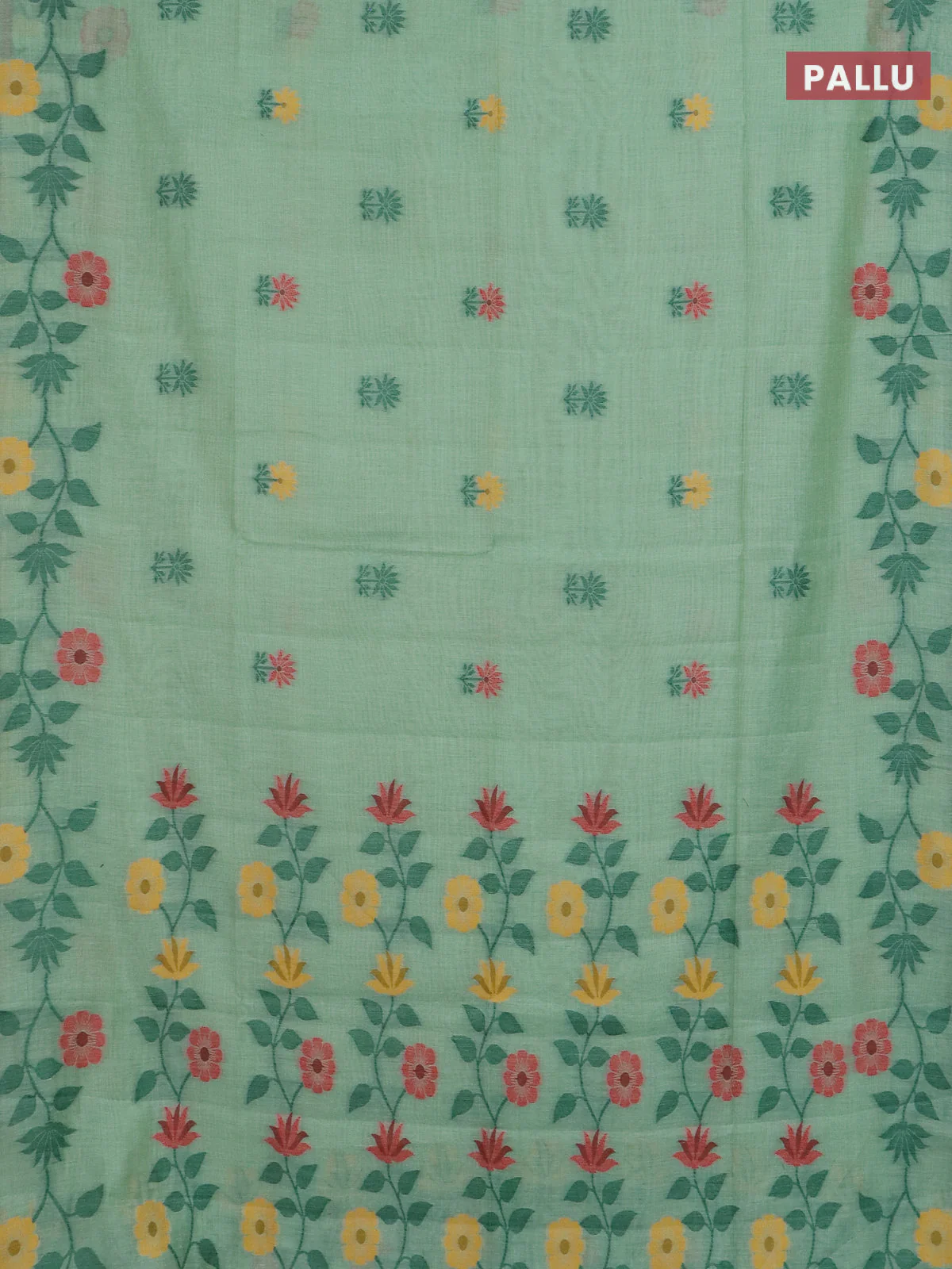 Jamdhani cotton saree pista green with thread woven buttas and jamdhani pallu - Image 3