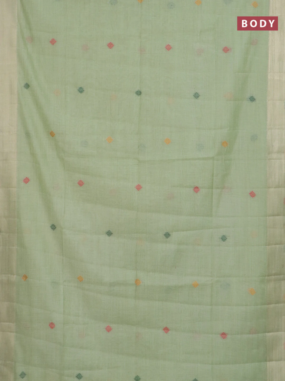 Jamdhani cotton saree pista green with thread woven buttas and jamdhani pallu - Image 2