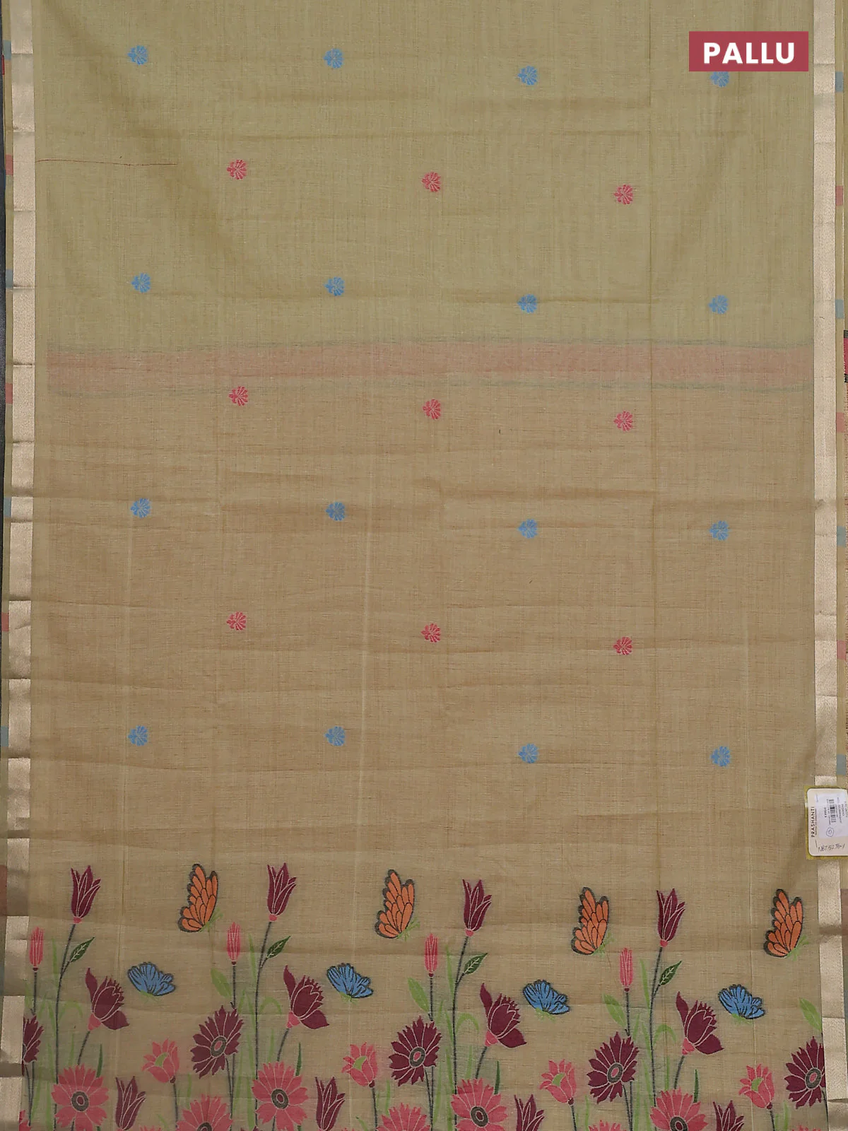 Jamdhani cotton saree pista green with thread woven buttas and thread weaving pallu - Image 3