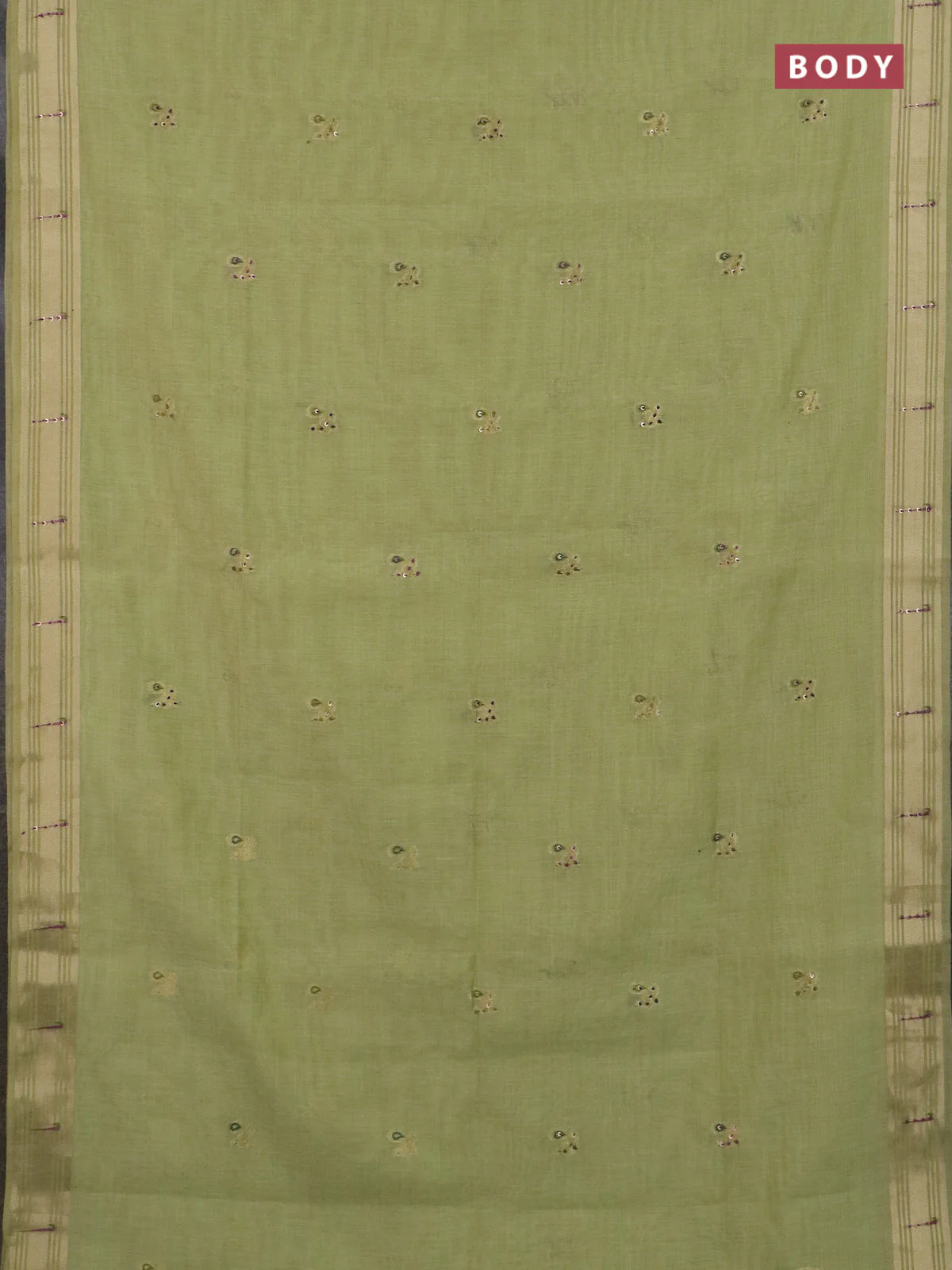 Jamdhani cotton saree pista green with thread woven buttas & embroidery work and embroidery jamdhani pallu - Image 2