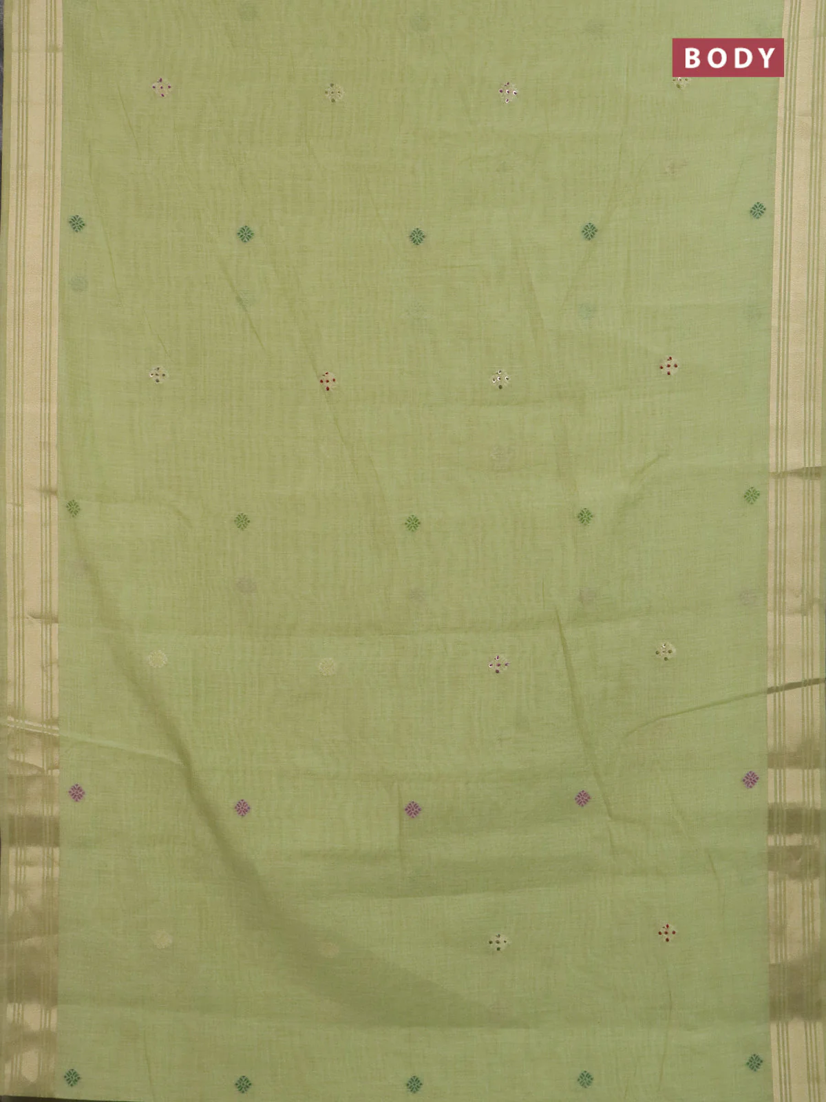 Jamdhani cotton saree pista green with thread woven buttas & embroidery work and embroidery jamdhani pallu - Image 2