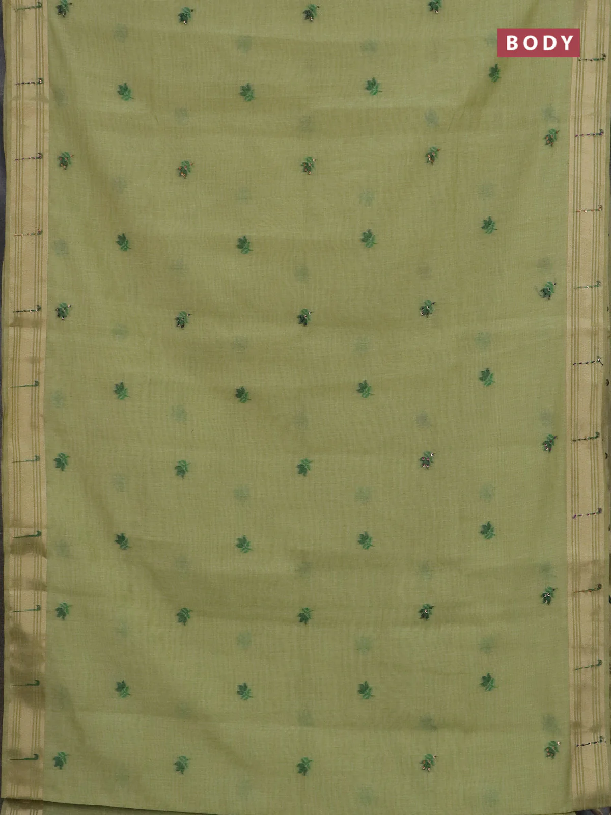Jamdhani cotton saree pista green with thread woven buttas & embroidery work and embroidery jamdhani pallu - Image 2