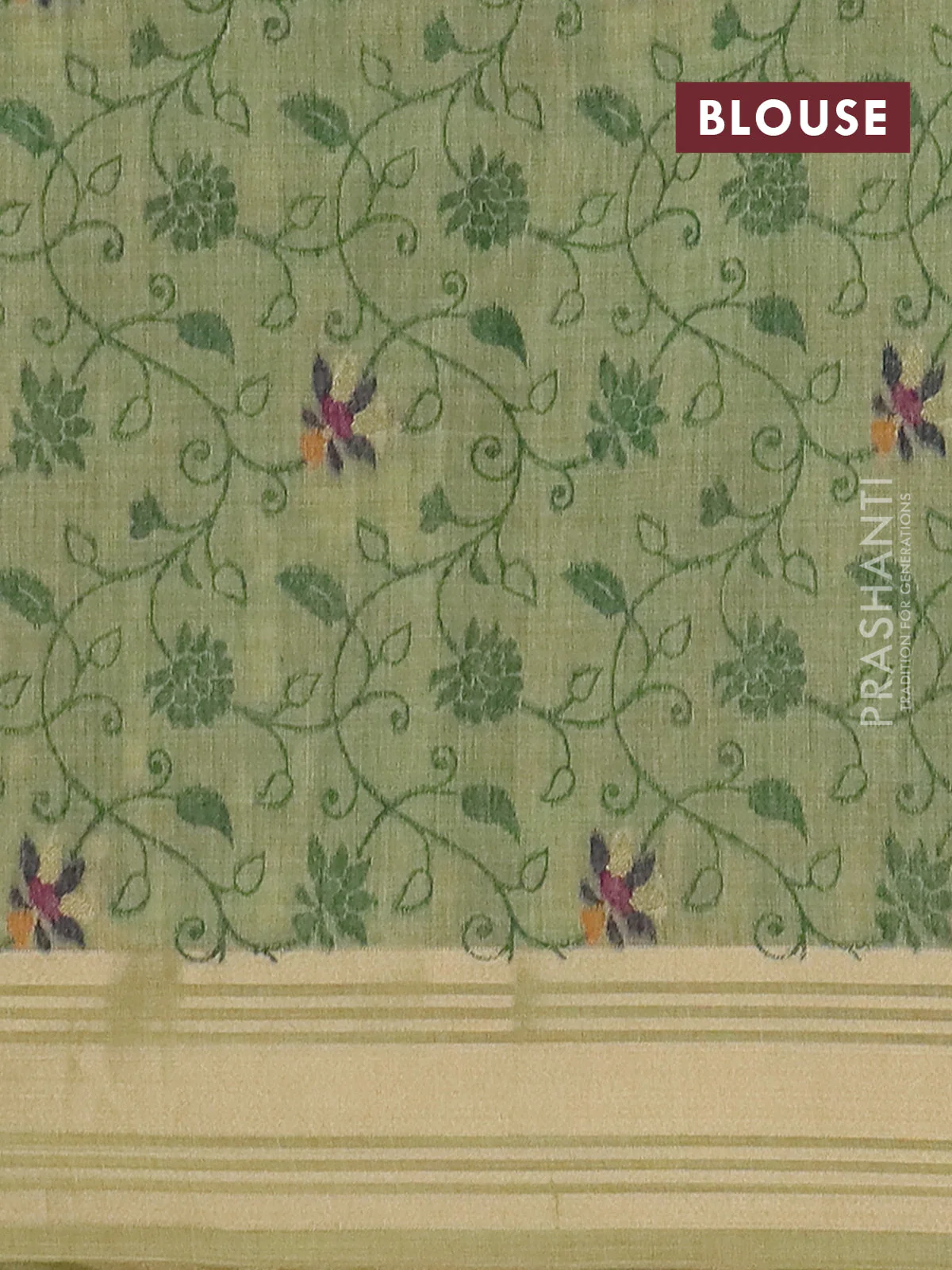 Jamdhani cotton saree pista green with thread woven buttas & embroidery work and embroidery jamdhani pallu - Image 4