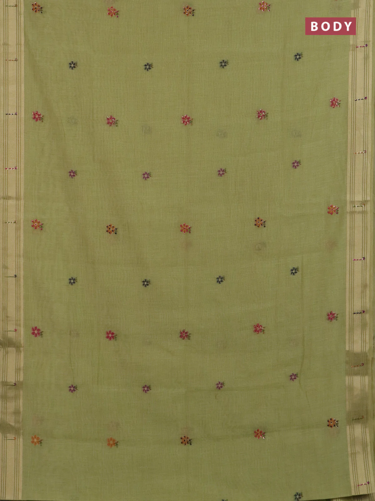 Jamdhani cotton saree pista green with thread woven buttas & embroidery work and embroidery jamdhani pallu - Image 2