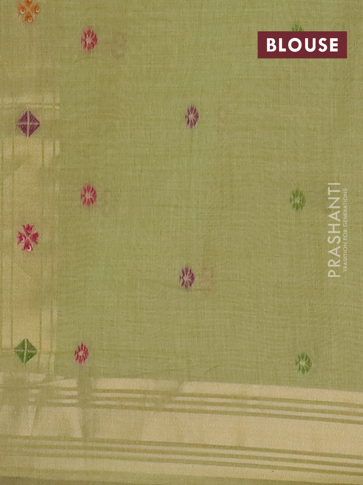 Jamdhani cotton saree pista green with thread woven buttas & embroidery work and embroidery jamdhani pallu - Image 4