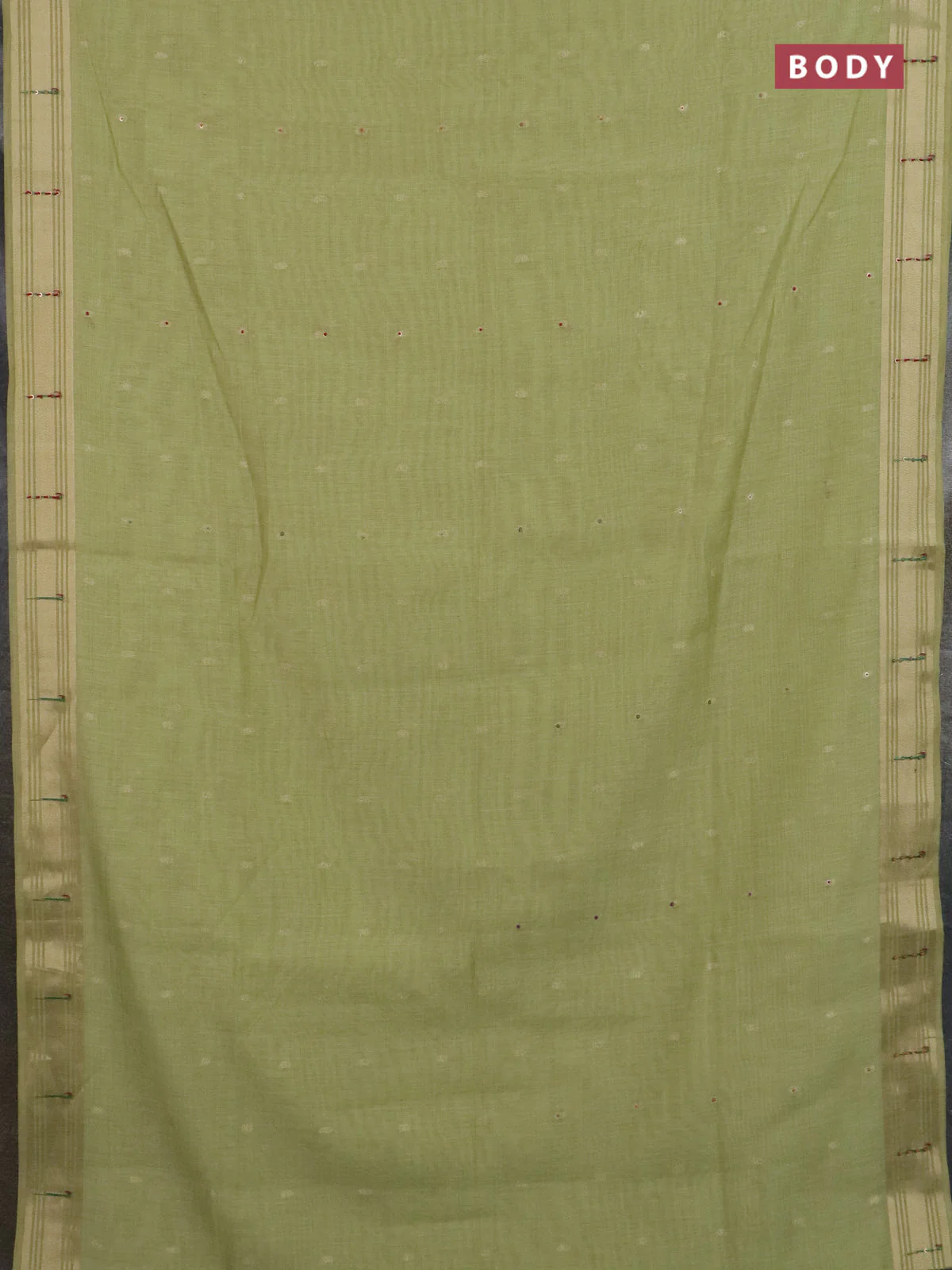 Jamdhani cotton saree pista green with thread woven buttas & embroidery work and embroidery jamdhani pallu - Image 2