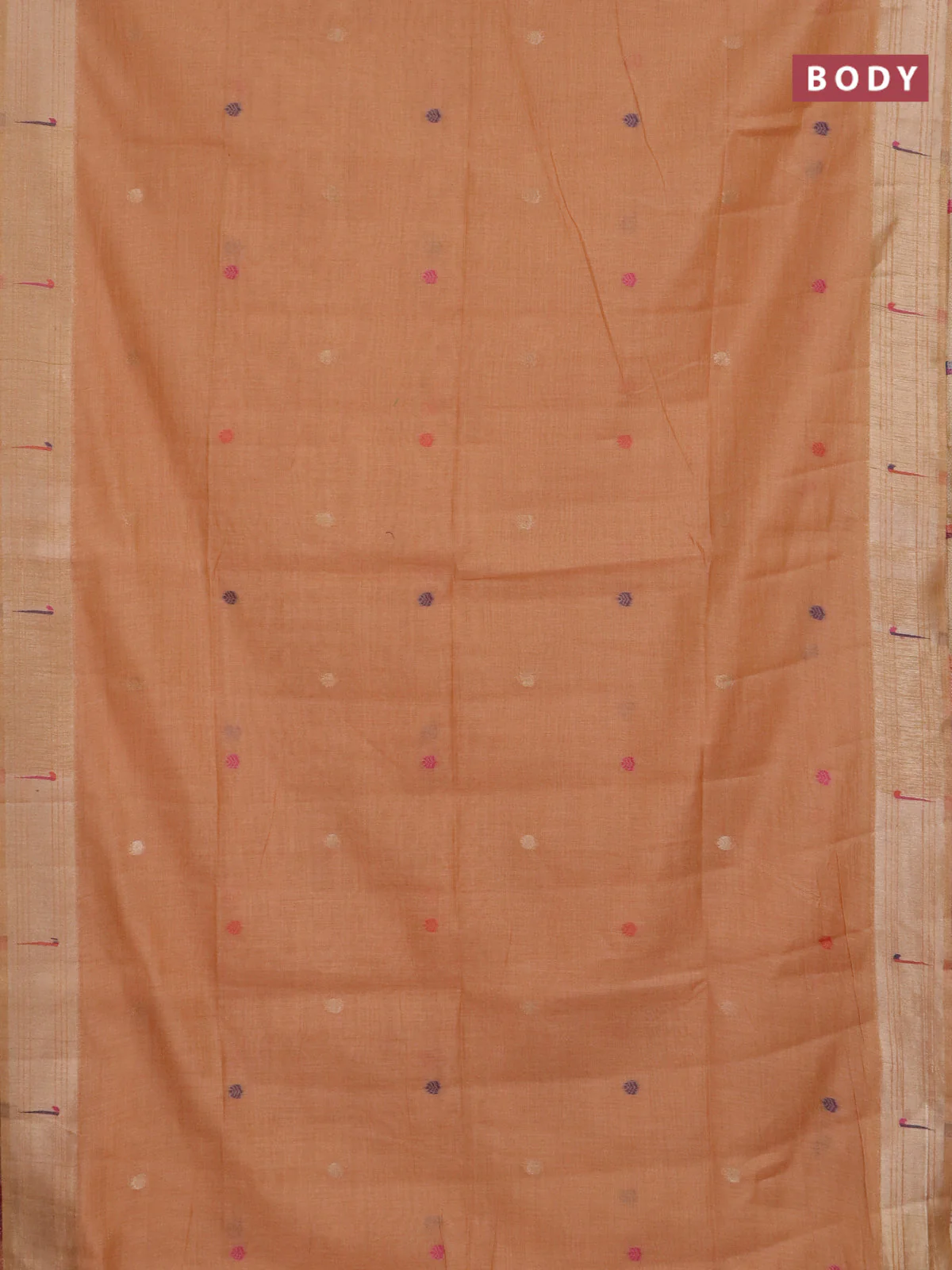 Jamdhani cotton saree rust shade and red with thread & zari woven buttas and jamdhani pallu - Image 2