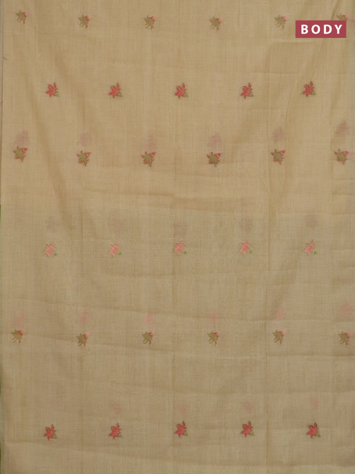 Jamdhani cotton saree sandal and light green with allover thread woven buttas and jamdhani pallu - Image 2