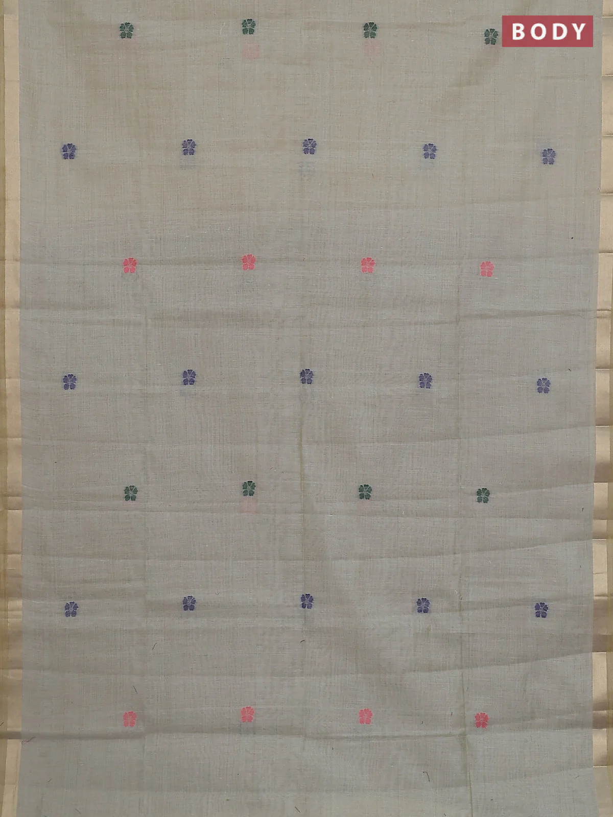 Jamdhani cotton saree sandal and navy blue with thread woven buttas and thread weaving pallu - Image 2