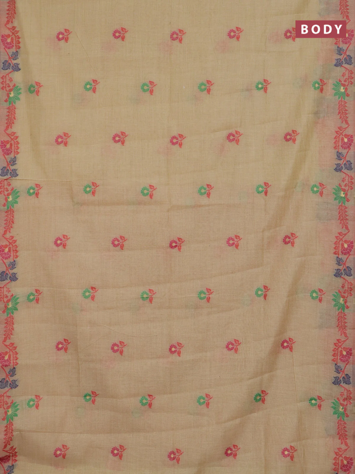 Jamdhani cotton saree sandal and red with allover thread woven buttas and jamdhani pallu - Image 2