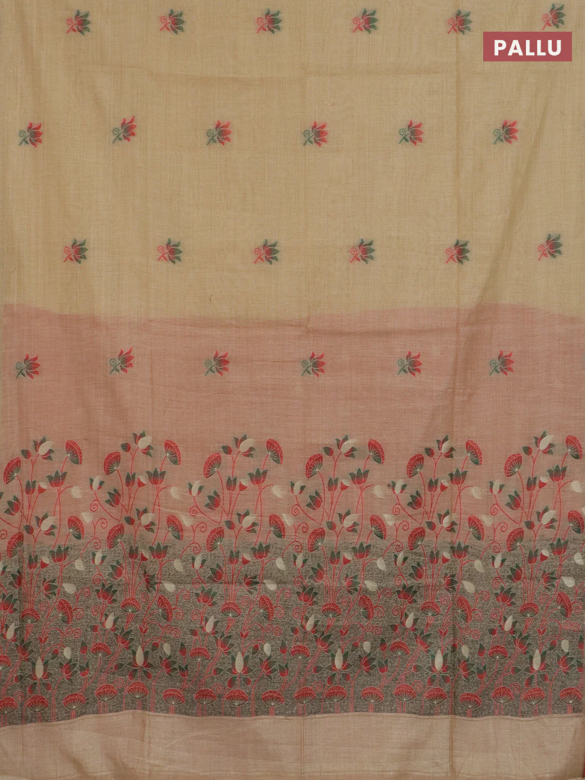 Jamdhani cotton saree sandal and red with thread woven buttas and jamdhani pallu - Image 3