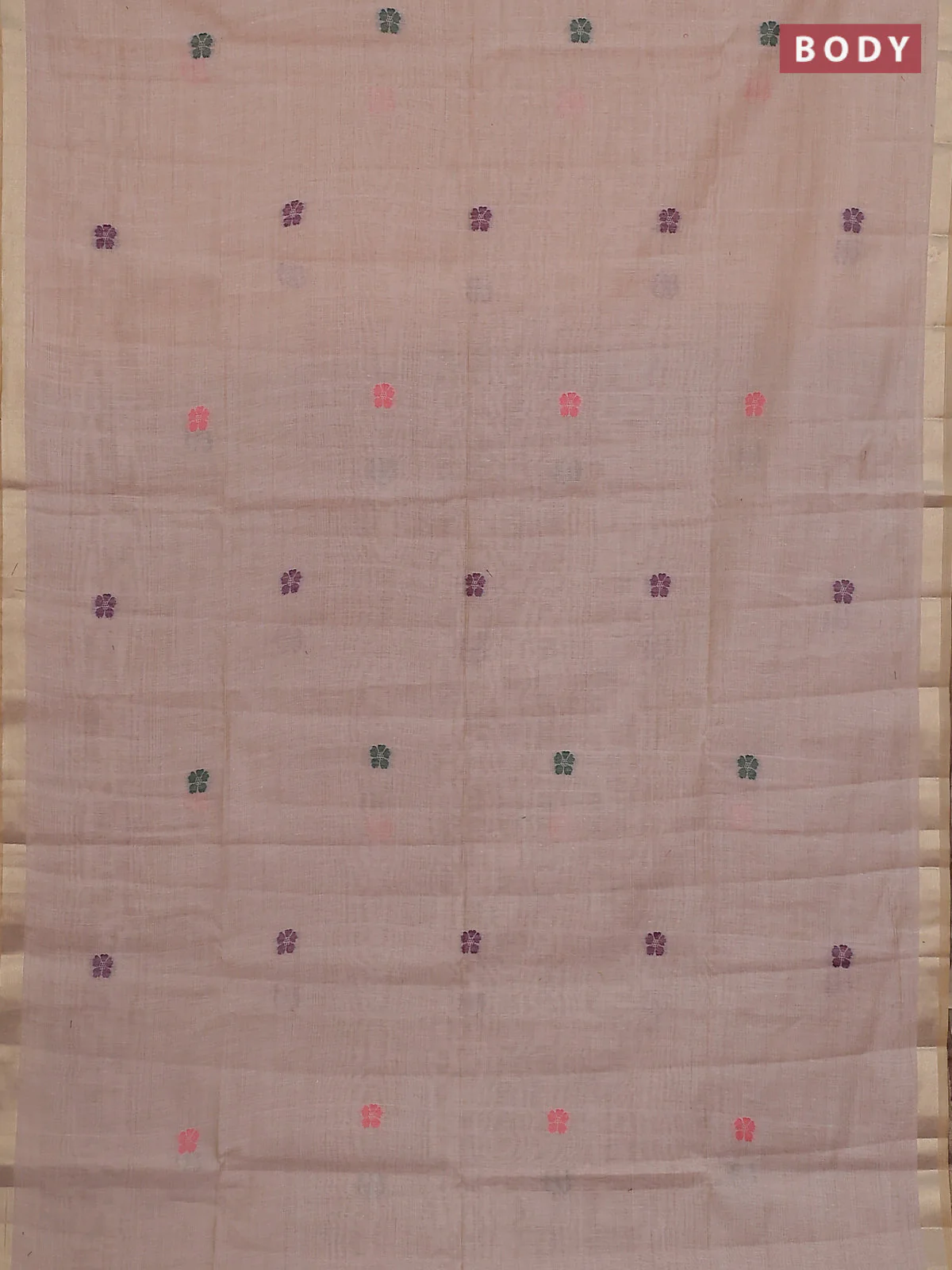 Jamdhani cotton saree sandal and wine shade with thread woven buttas and thread weaving pallu - Image 2