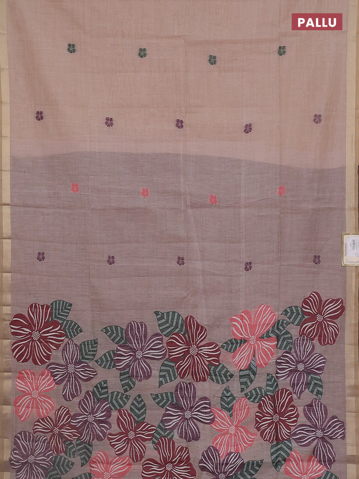 Jamdhani cotton saree sandal and wine shade with thread woven buttas and thread weaving pallu - Image 3