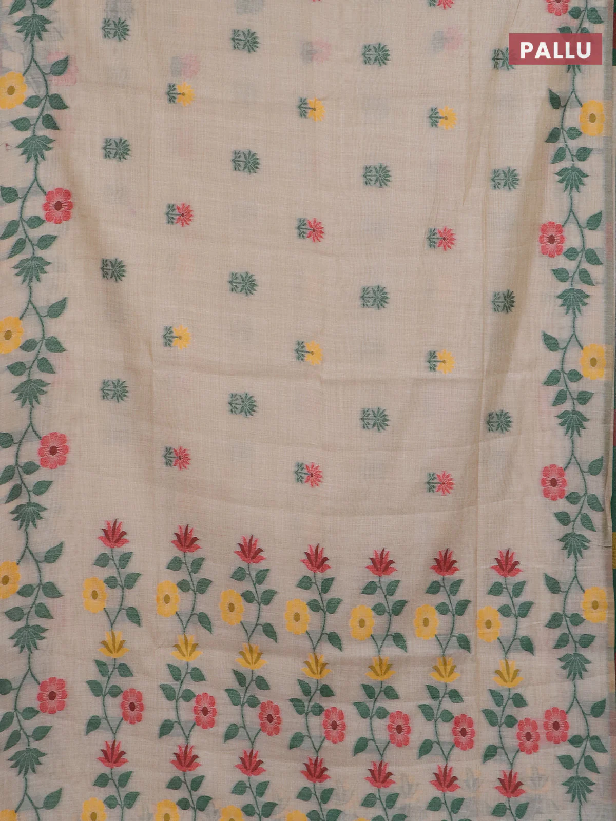 Jamdhani cotton saree sandal with thread woven buttas and jamdhani pallu - Image 3
