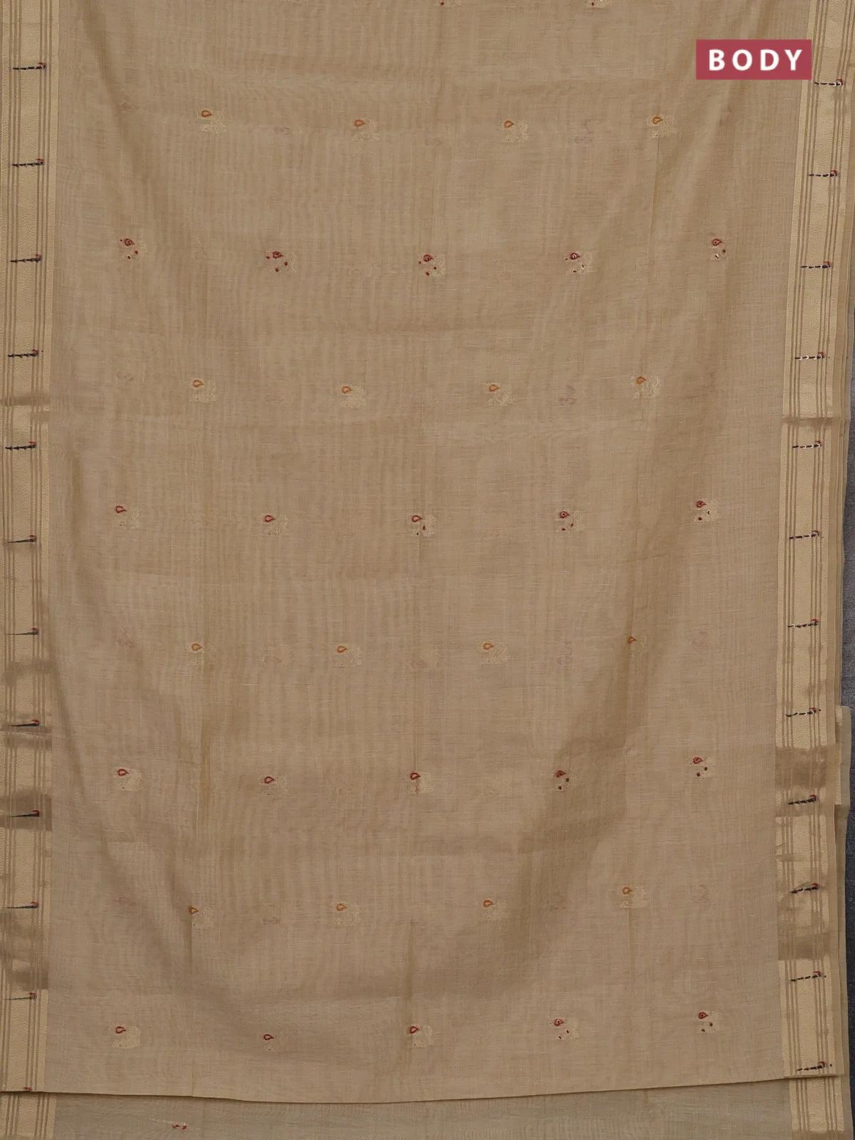 Jamdhani cotton saree sandal with thread woven buttas & embroidery work and embroidery jamdhani pallu - Image 2