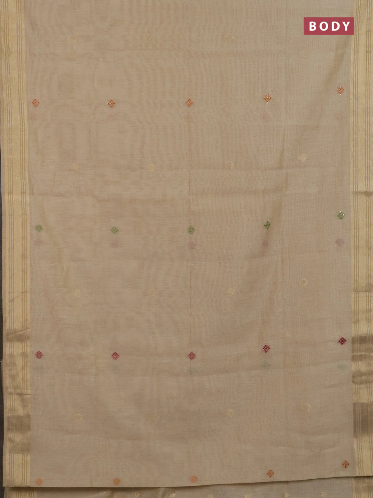 Jamdhani cotton saree sandal with thread woven buttas & embroidery work and embroidery jamdhani pallu - Image 2
