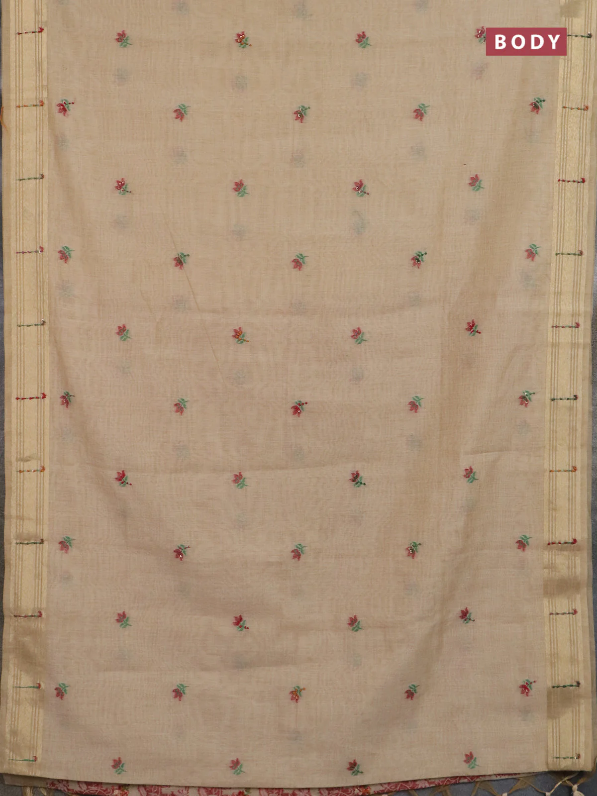 Jamdhani cotton saree sandal with thread woven buttas & embroidery work and embroidery jamdhani pallu - Image 2