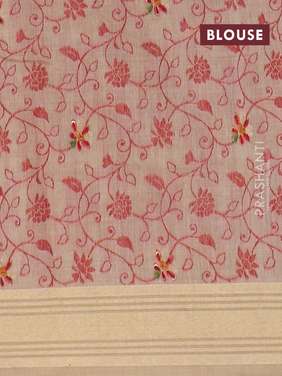 Jamdhani cotton saree sandal with thread woven buttas & embroidery work and embroidery jamdhani pallu - Image 4