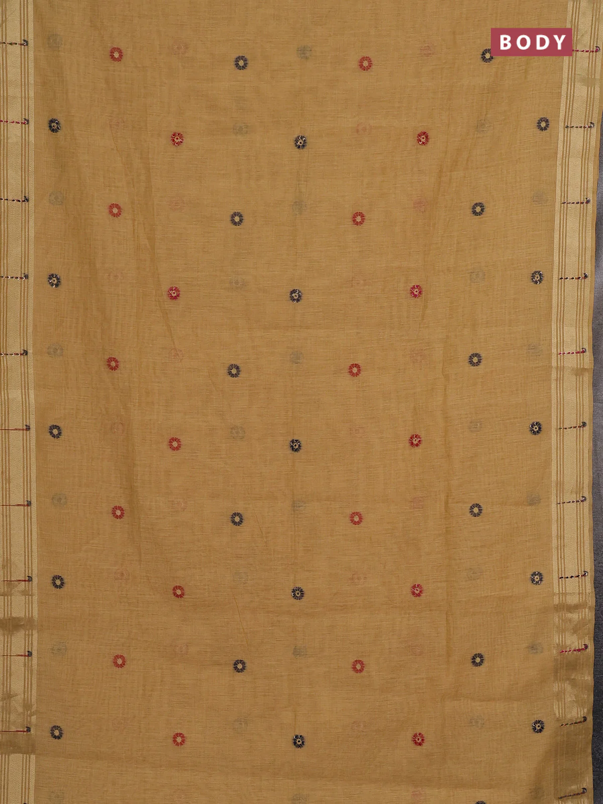 Jamdhani cotton saree sandal with thread woven buttas & embroidery work and embroidery jamdhani pallu - Image 2