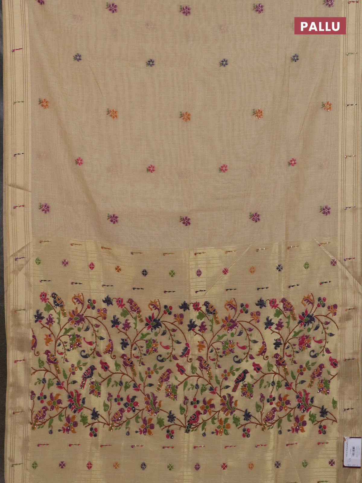 Jamdhani cotton saree sandal with thread woven buttas & embroidery work and embroidery jamdhani pallu - Image 3