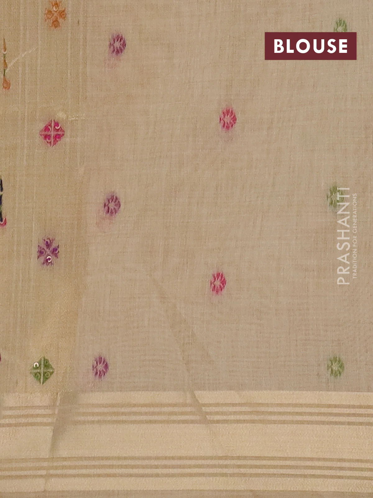 Jamdhani cotton saree sandal with thread woven buttas & embroidery work and embroidery jamdhani pallu - Image 4