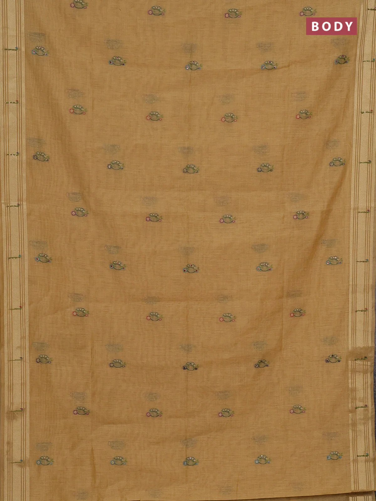 Jamdhani cotton saree sandal with thread woven buttas & embroidery work and embroidery jamdhani pallu - Image 2