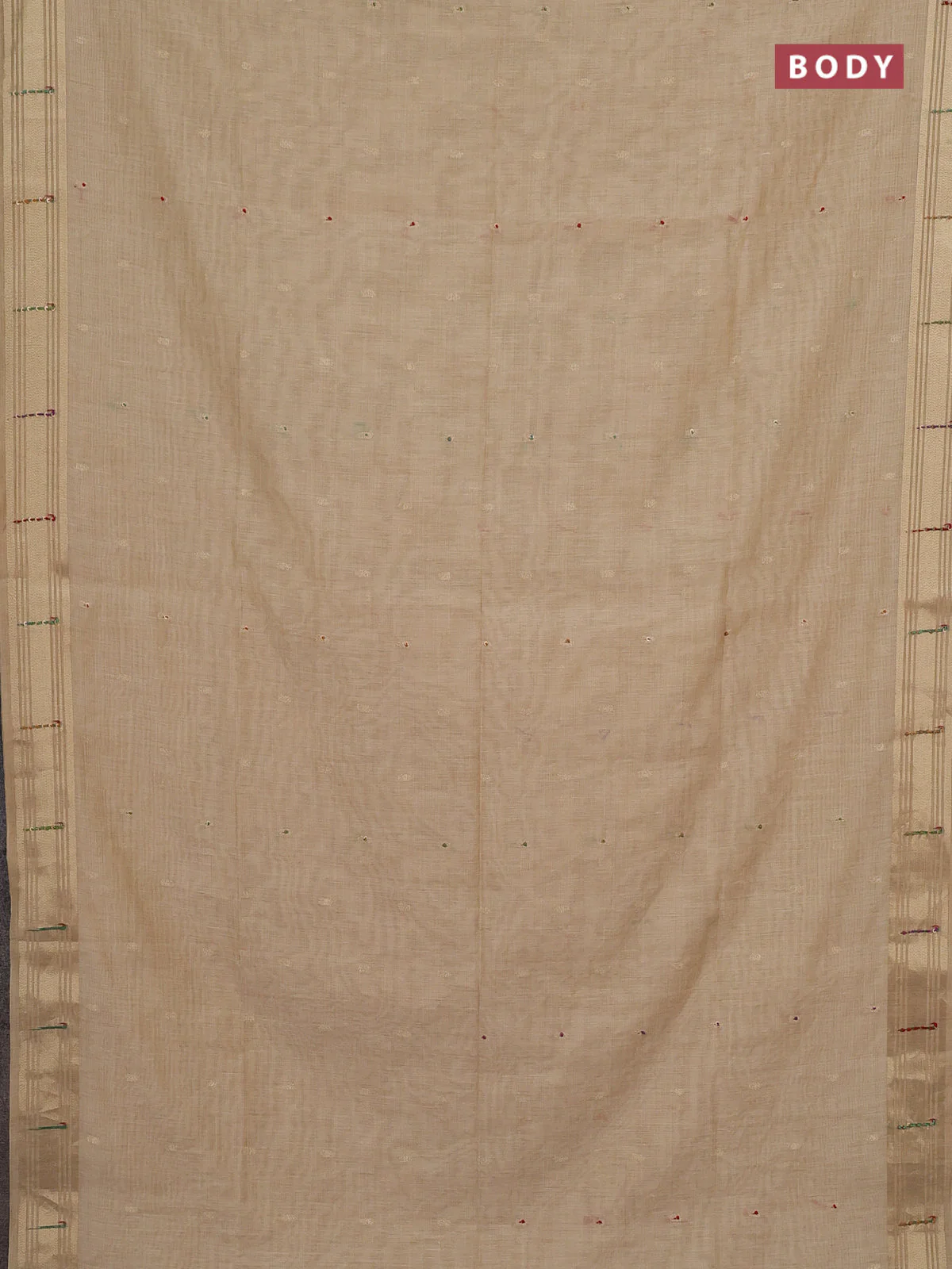 Jamdhani cotton saree sandal with thread woven buttas & embroidery work and embroidery jamdhani pallu - Image 2