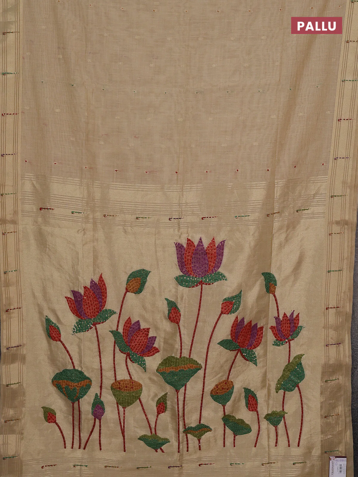 Jamdhani cotton saree sandal with thread woven buttas & embroidery work and embroidery jamdhani pallu - Image 3