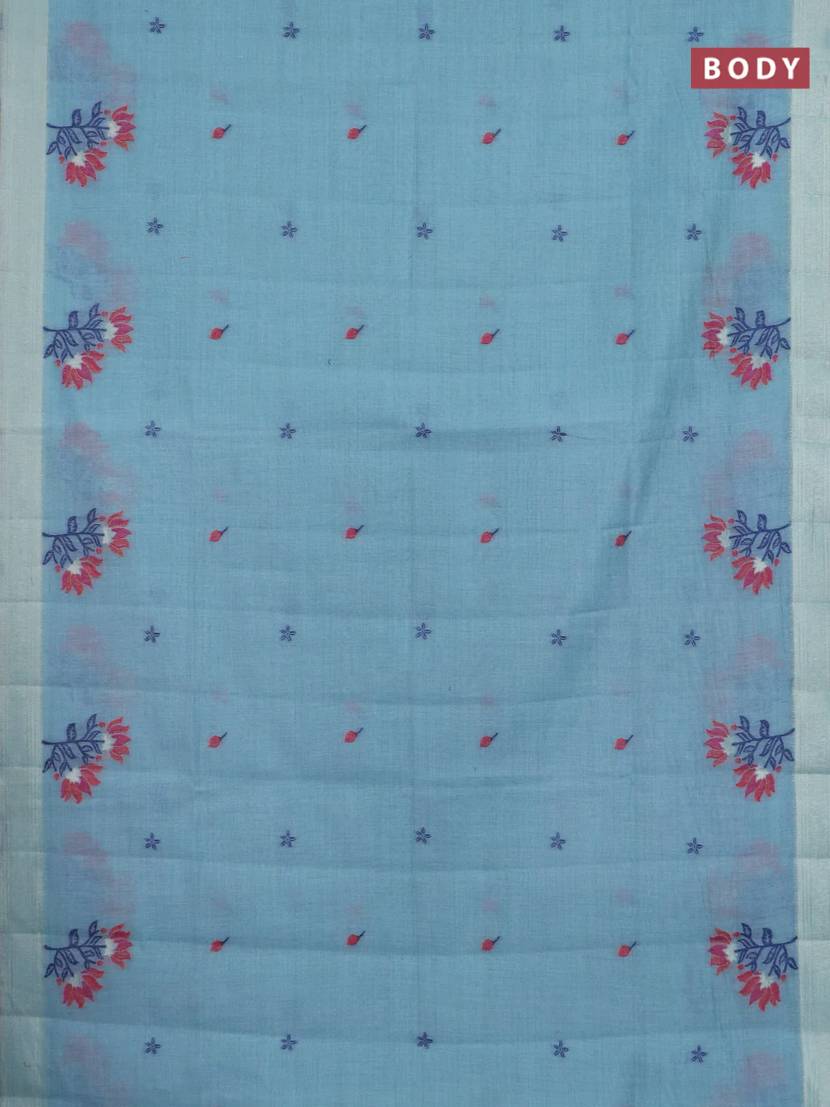Jamdhani cotton saree teal blue and navy blue with allover thread woven buttas and jamdhani pallu - Image 2