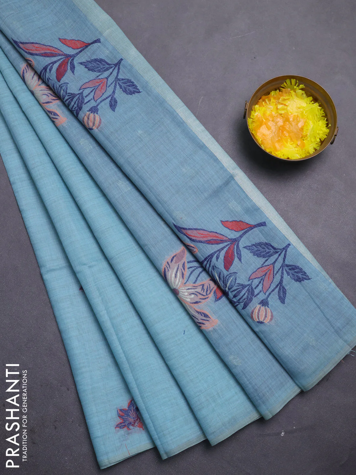 Jamdhani cotton saree teal blue and navy blue with allover thread woven buttas and jamdhani pallu