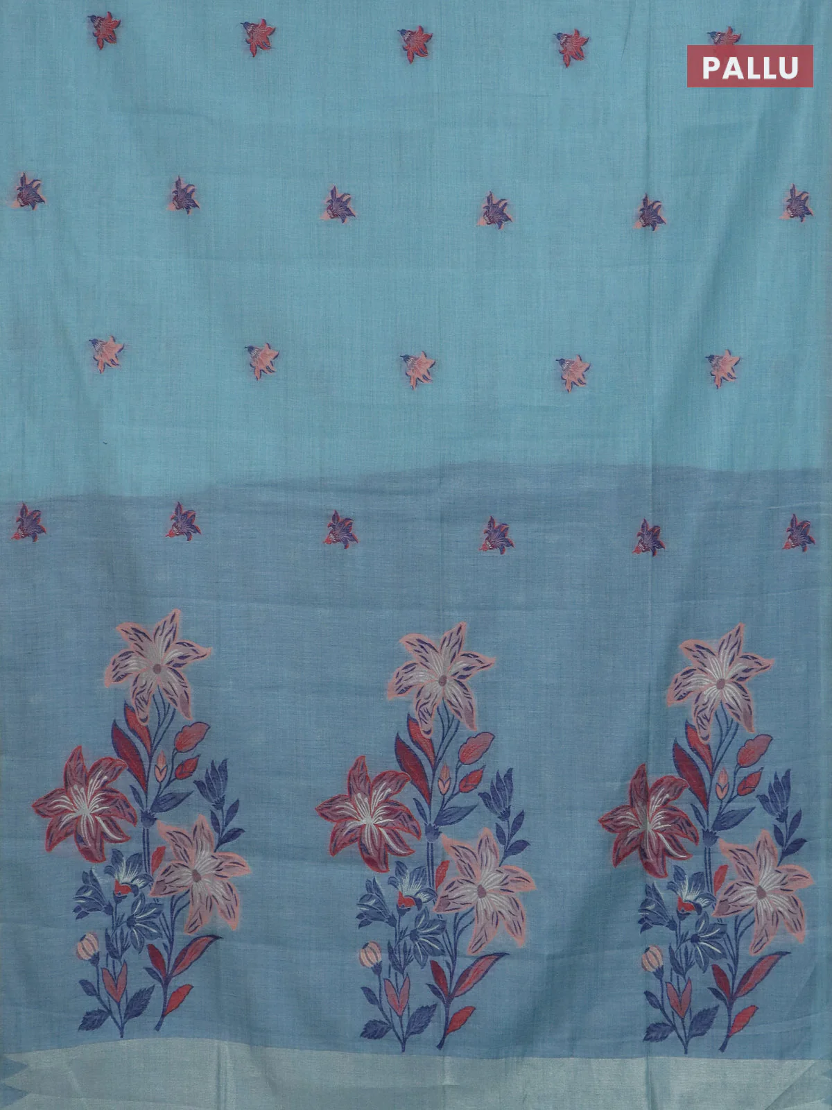 Jamdhani cotton saree teal blue and navy blue with allover thread woven buttas and jamdhani pallu - Image 3