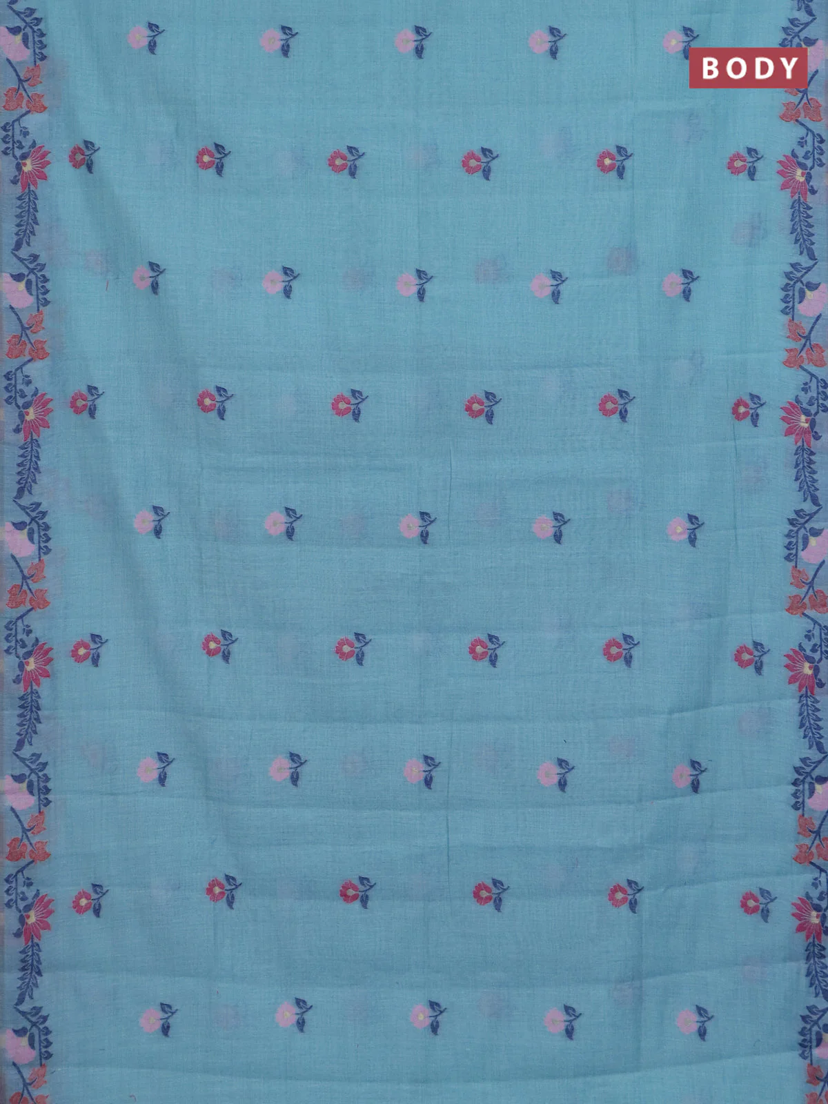 Jamdhani cotton saree teal blue and navy blue with allover thread woven buttas and jamdhani pallu - Image 2