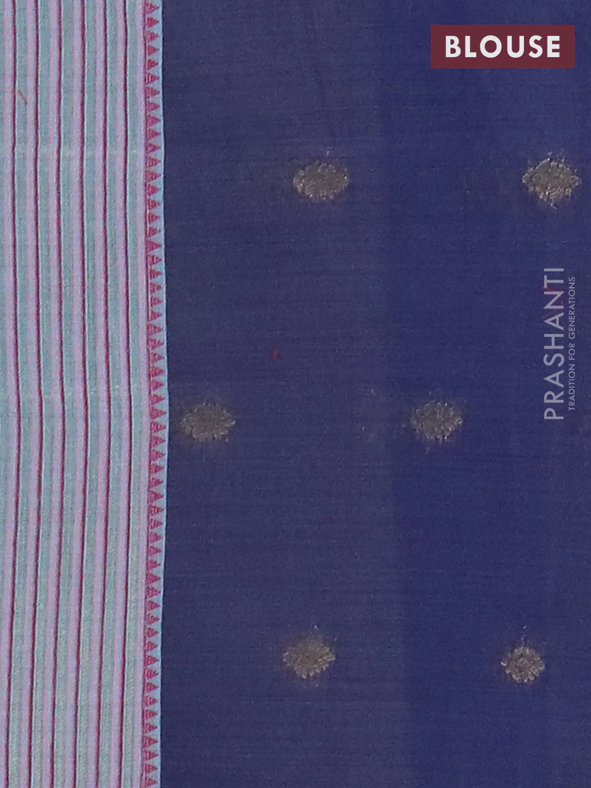 Jamdhani cotton saree teal blue and navy blue with allover thread woven buttas and jamdhani pallu - Image 4