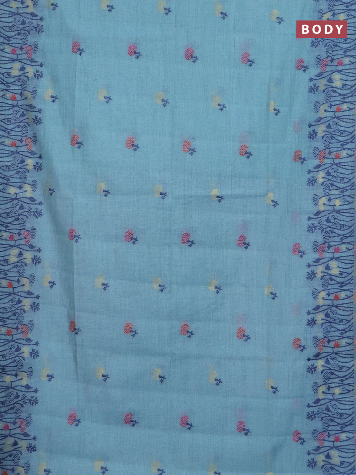 Jamdhani cotton saree teal blue and navy blue with allover thread woven buttas and jamdhani pallu - Image 2