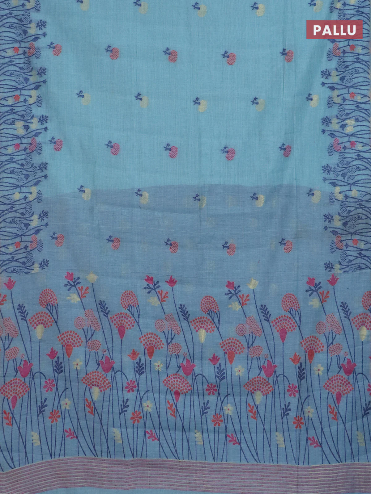 Jamdhani cotton saree teal blue and navy blue with allover thread woven buttas and jamdhani pallu - Image 3