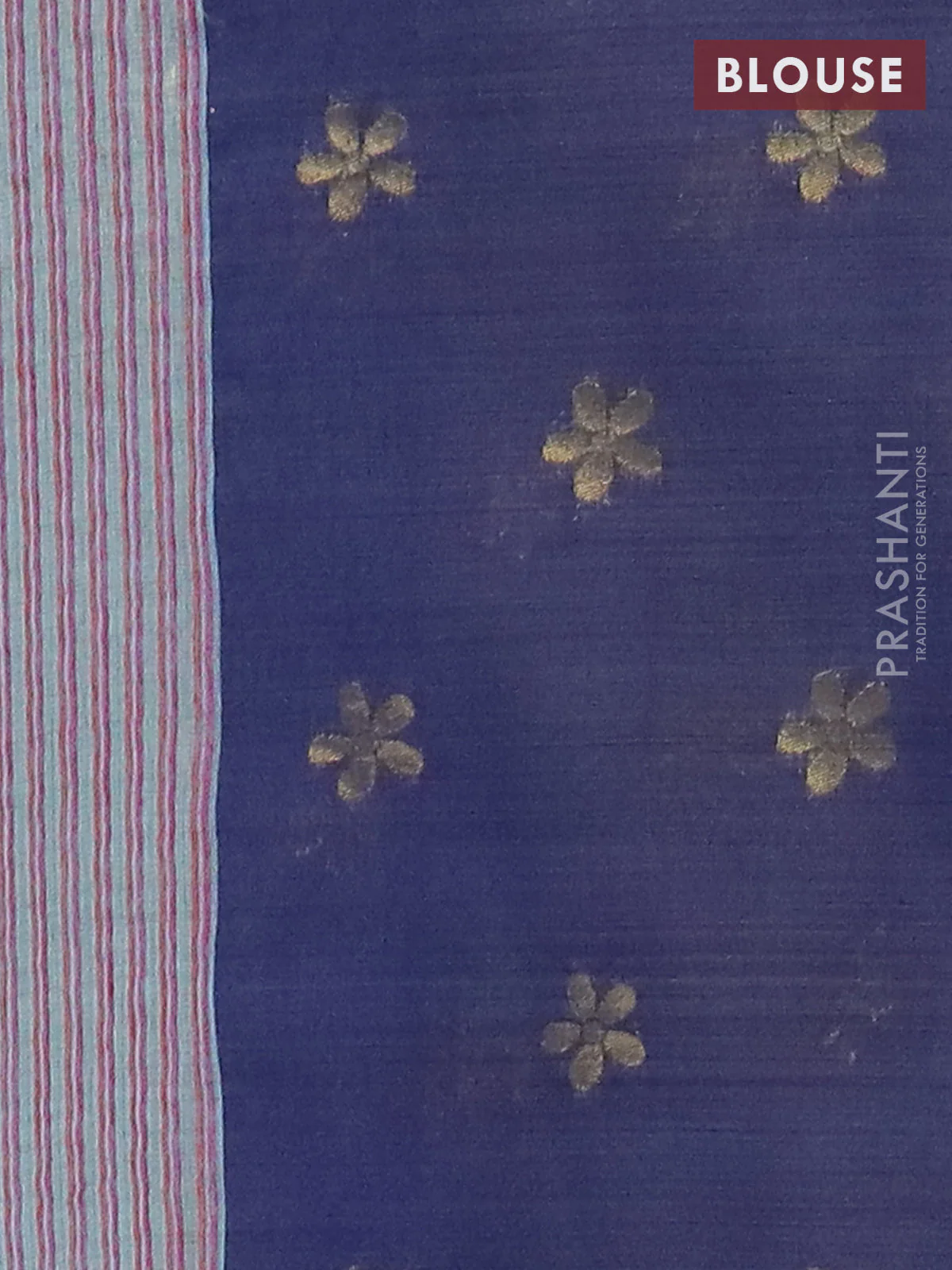 Jamdhani cotton saree teal blue and navy blue with allover thread woven buttas and jamdhani pallu - Image 4