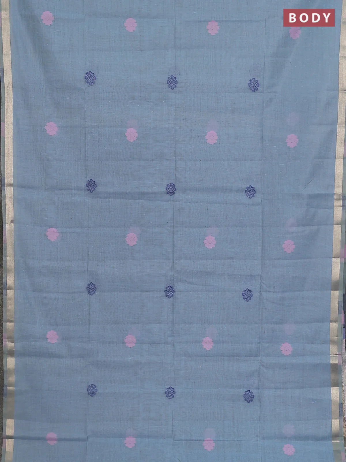 Jamdhani cotton saree teal blue and navy blue with floral thread woven buttas and thread & zari weaving pallu - Image 2