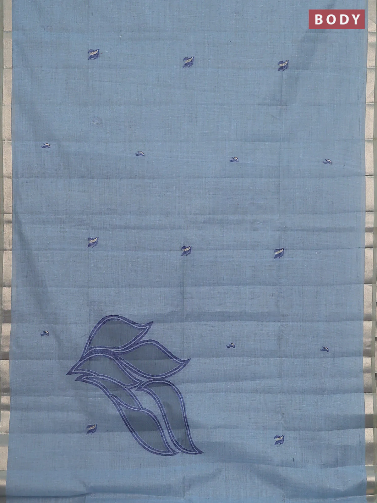 Jamdhani cotton saree teal blue and navy blue with thread woven buttas and thread weaving pallu - Image 2