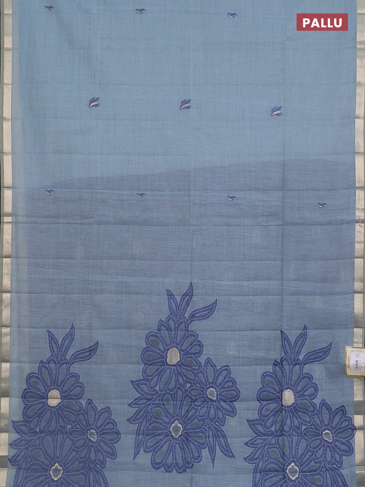 Jamdhani cotton saree teal blue and navy blue with thread woven buttas and thread weaving pallu - Image 3