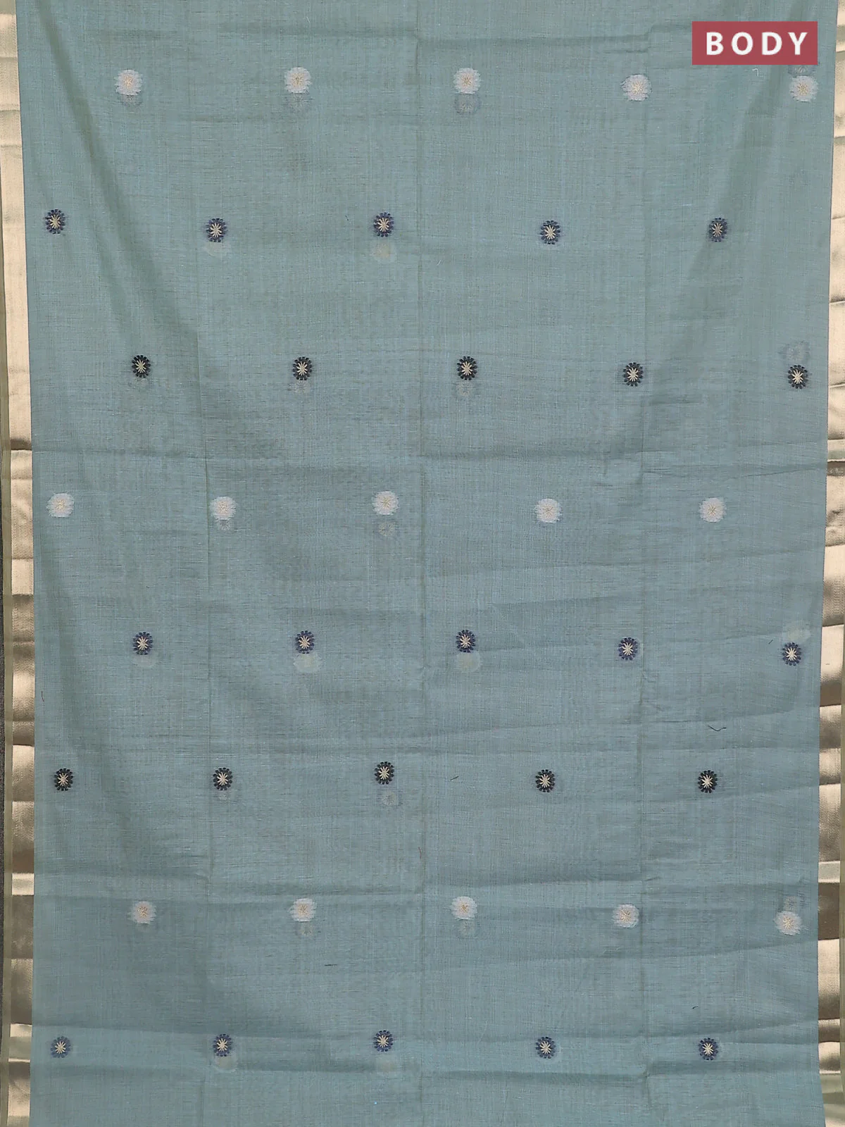 Jamdhani cotton saree teal blue and navy blue with thread woven buttas and thread weaving pallu - Image 2