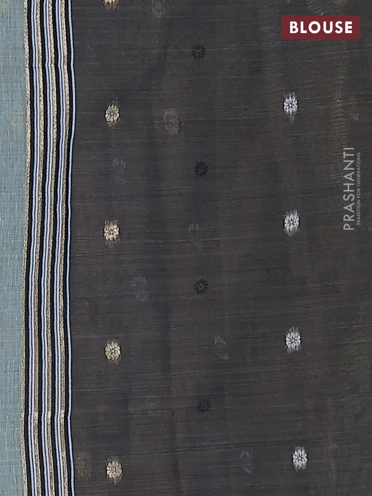 Jamdhani cotton saree teal blue and navy blue with thread woven buttas and thread weaving pallu - Image 4