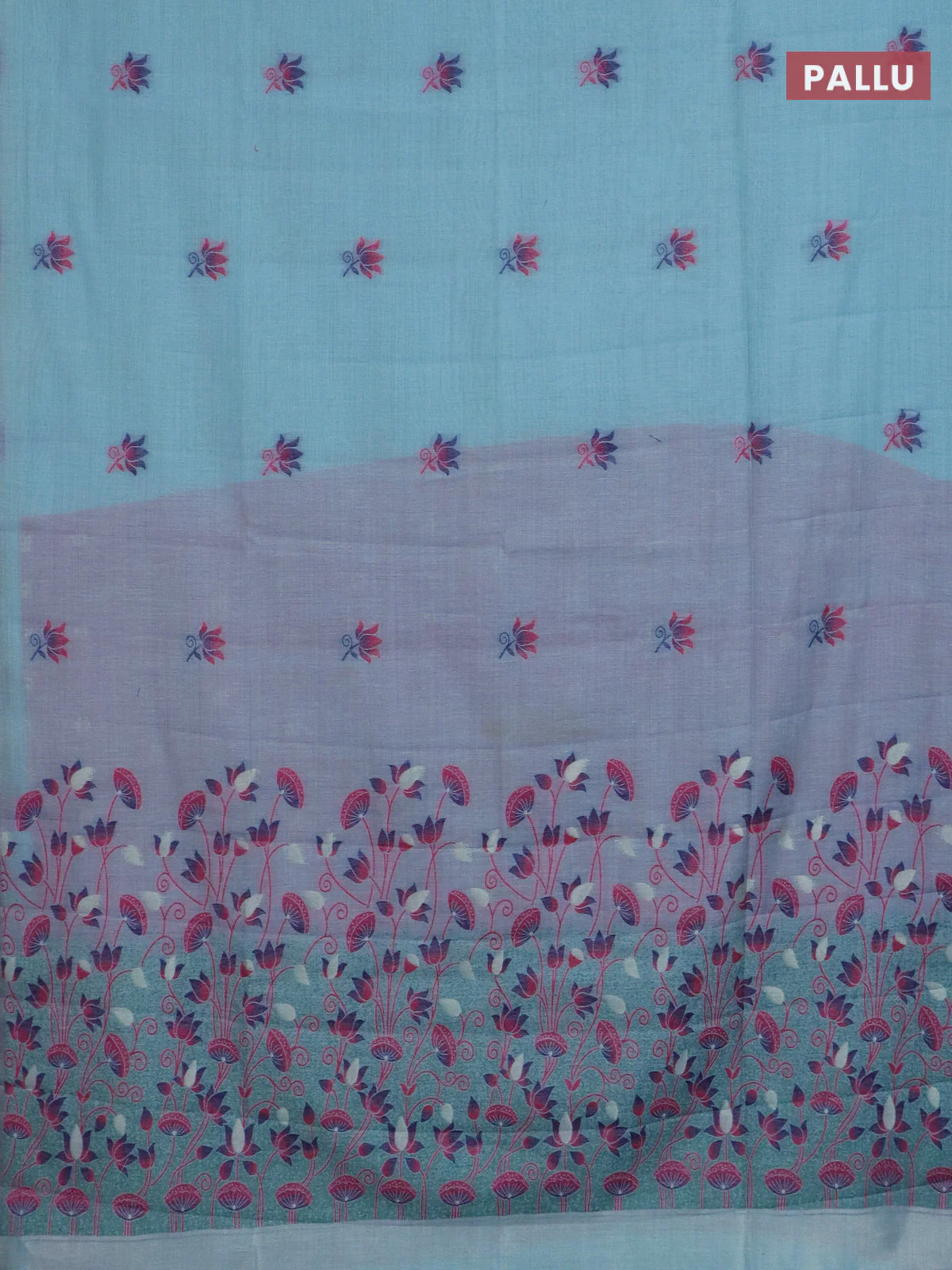 Jamdhani cotton saree teal blue and pink with thread woven buttas and jamdhani pallu - Image 3
